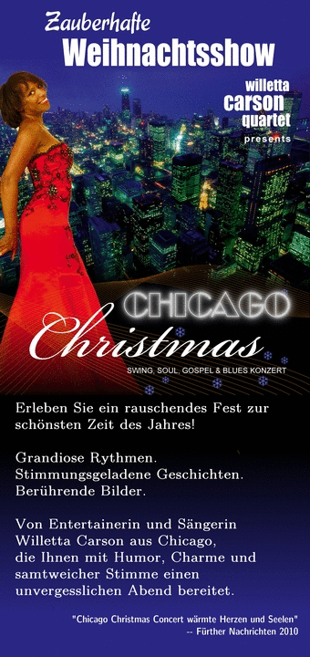 Flyer der Chicago Christmas Show von Willetta Carson, Vorder- und Rückseite zeitlich abwechselnd