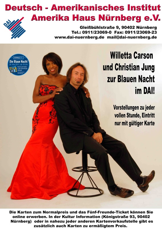 Willetta Carson Plakat Blaue Nacht 2011; Jazz, Swing, Soul und Gospel mit Piano und Gesang