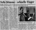 Fräkischer Tag newspaper reviews the jazz benefit concert Thomas Fink and Willetta gave at the Herzogenaurach Clinic in support of the Zonta club which supports humanitarian projects in Namibia, Africa